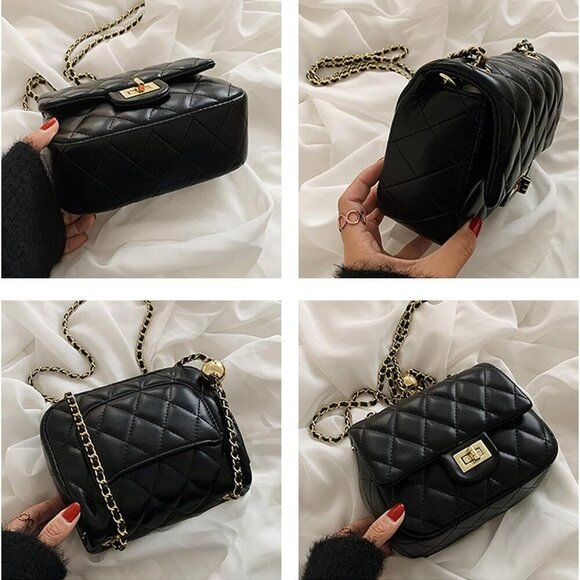 Women's Faux Leather Crossbody Bag with Chain Detail Compact Stylish - Picture 5 of 6